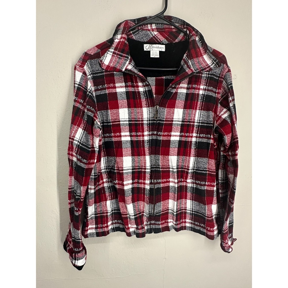 Dressbarn Flannel Jacket Womens XL Red Plaid Casual Cozy Long Sleeve Full Zip
